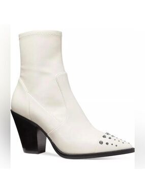 NIB Michael Kors Dover Embellished Pointed Toe Heeled Booties in Light Cream
